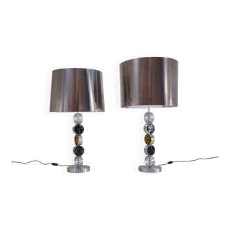 Raak table lamps, large brutalist complementary pair, aluminum, steel and glass, 1972, Dutch