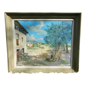 Painting "farm with olive trees in the mountains" signed Baya Bayarri