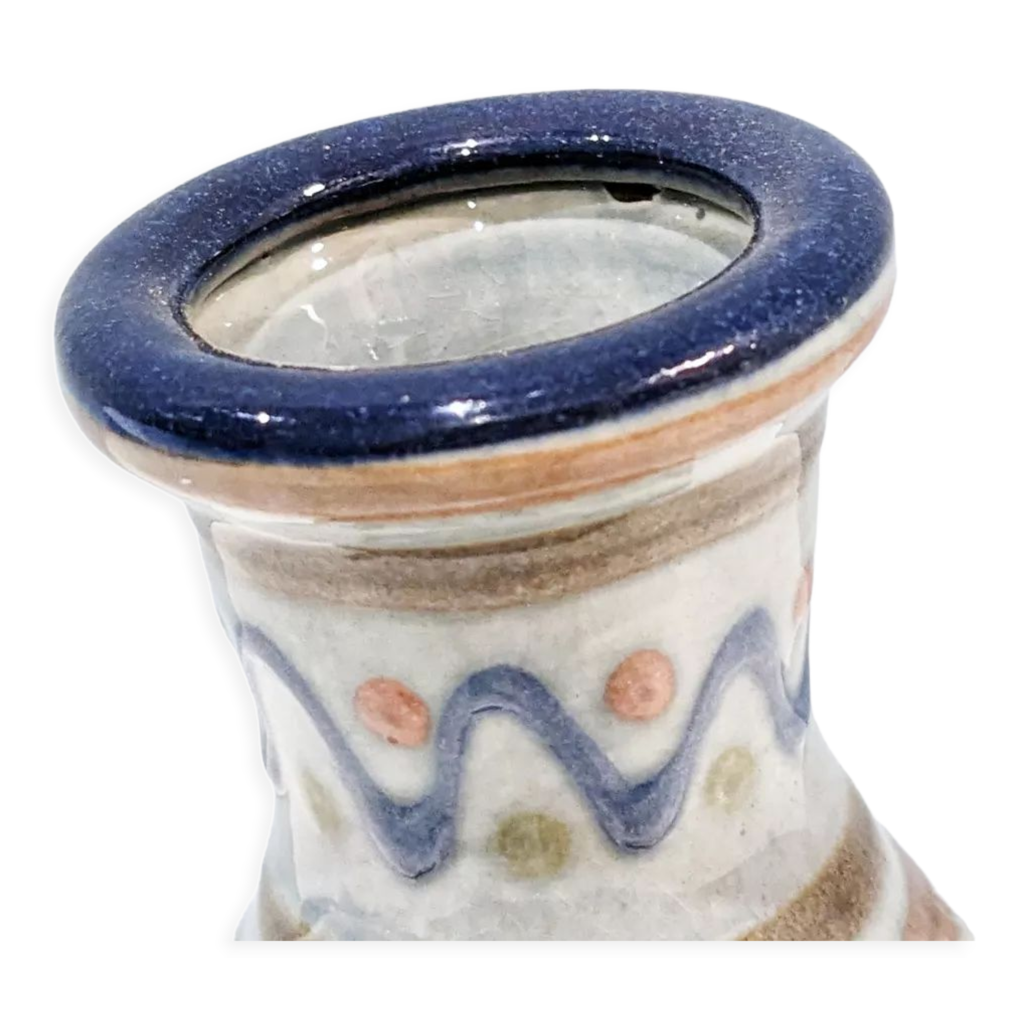 Candle holder with handle and vintage '80 cup in glazed ceramic. Signed Vilá Clara. In perfect condition.