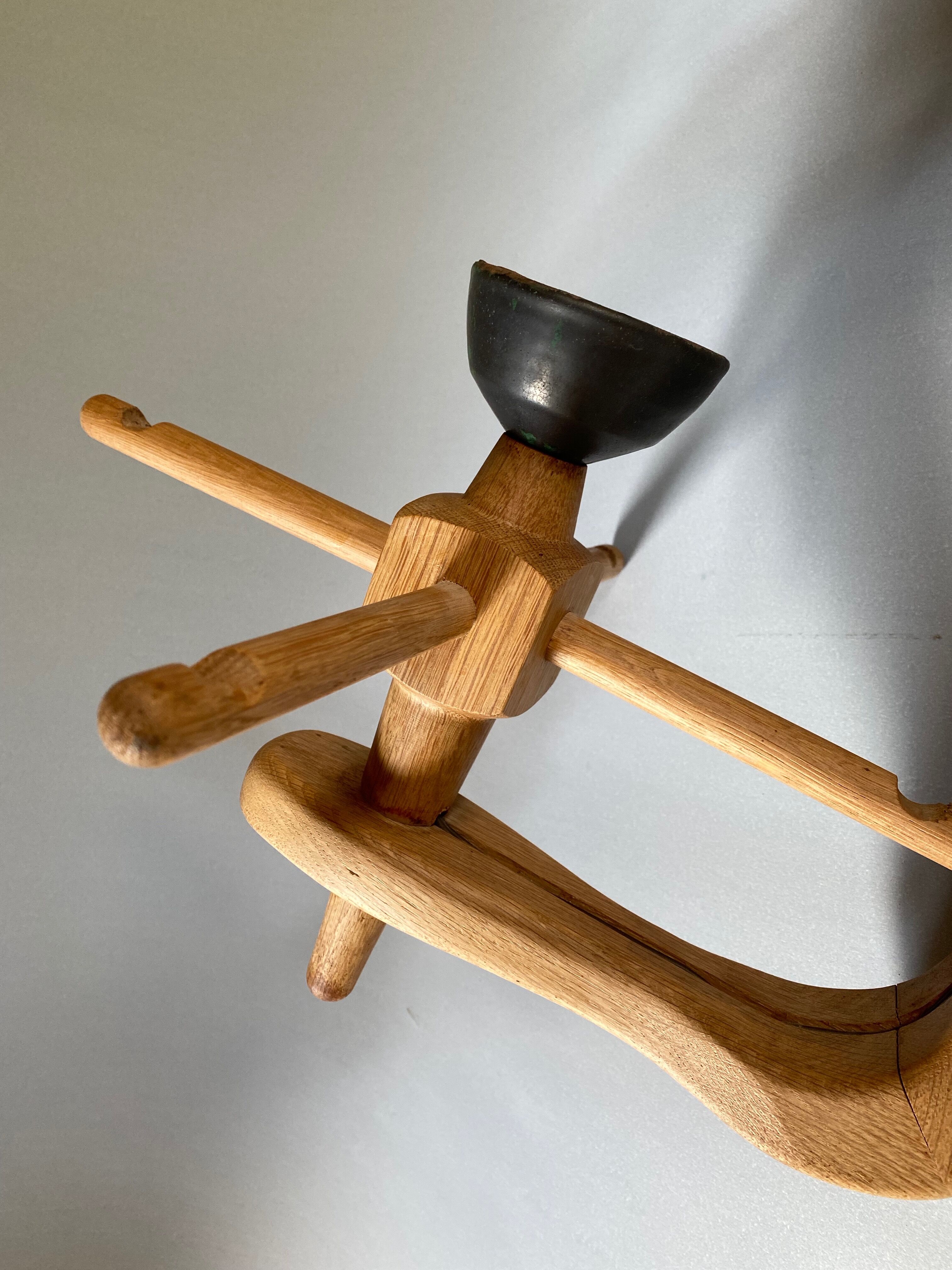 Oak ceiling lamp Guillerme & Chambron 1950