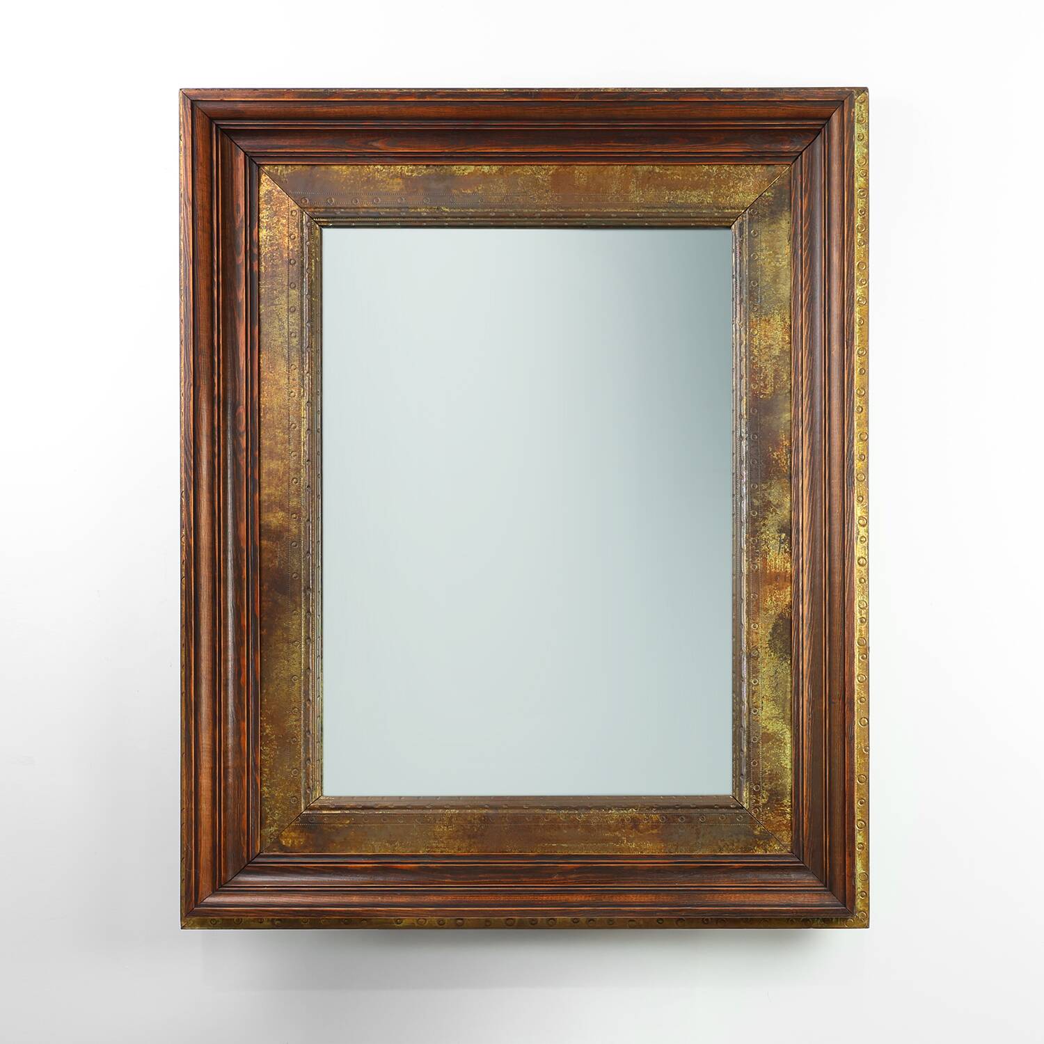 Wooden Mirror with Copper Details, Belgium 1970s