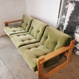 Scandinavian velvet and wood sofa
