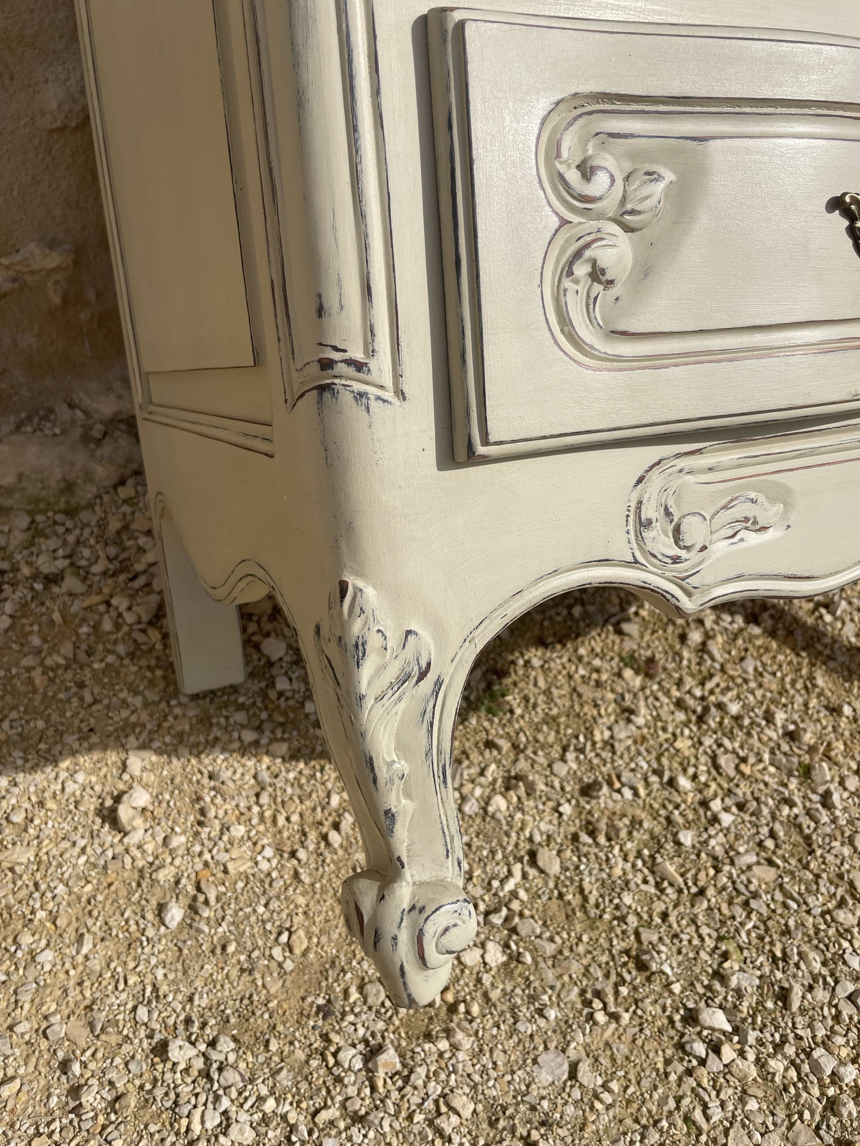 Louis XV style chest of drawers in patinated cherry wood and raw wood top