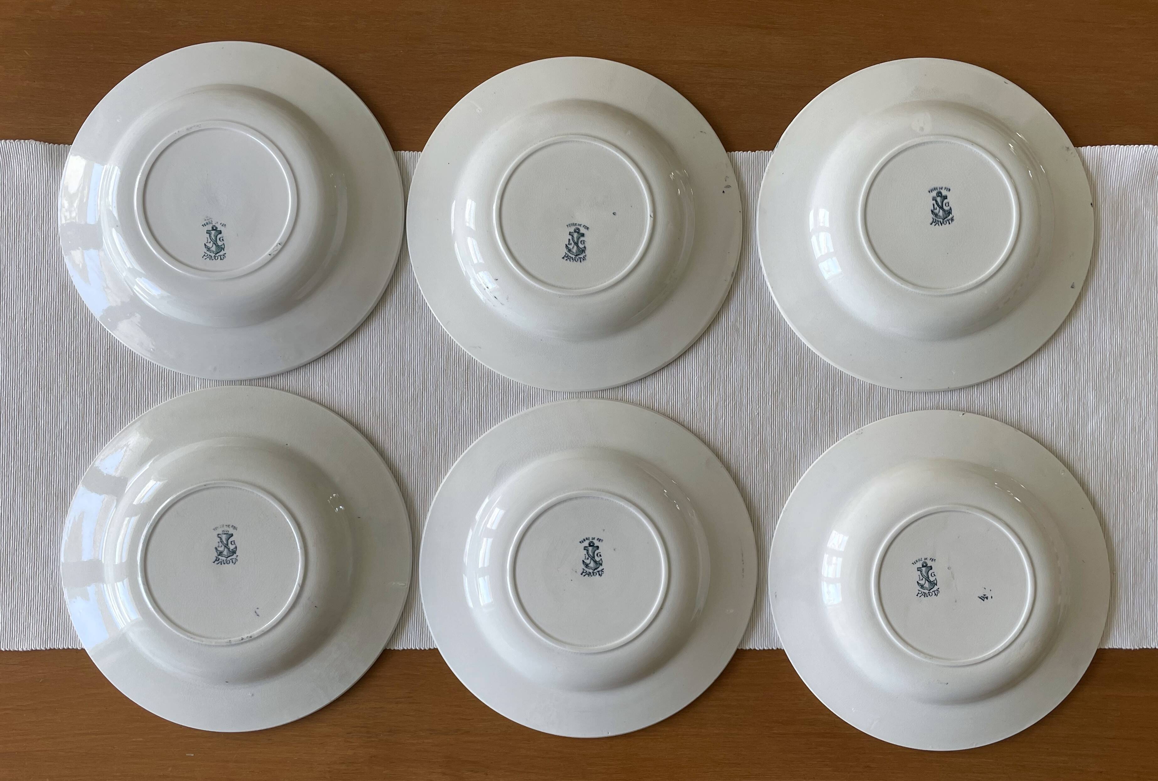 6 assiettes creuses anciennes en faïence de Clairefontaine