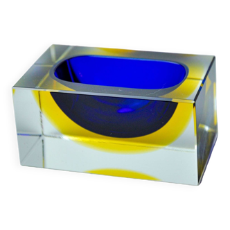 Sommerso blue and yellow ashtray by seguso, murano, italy, 1970