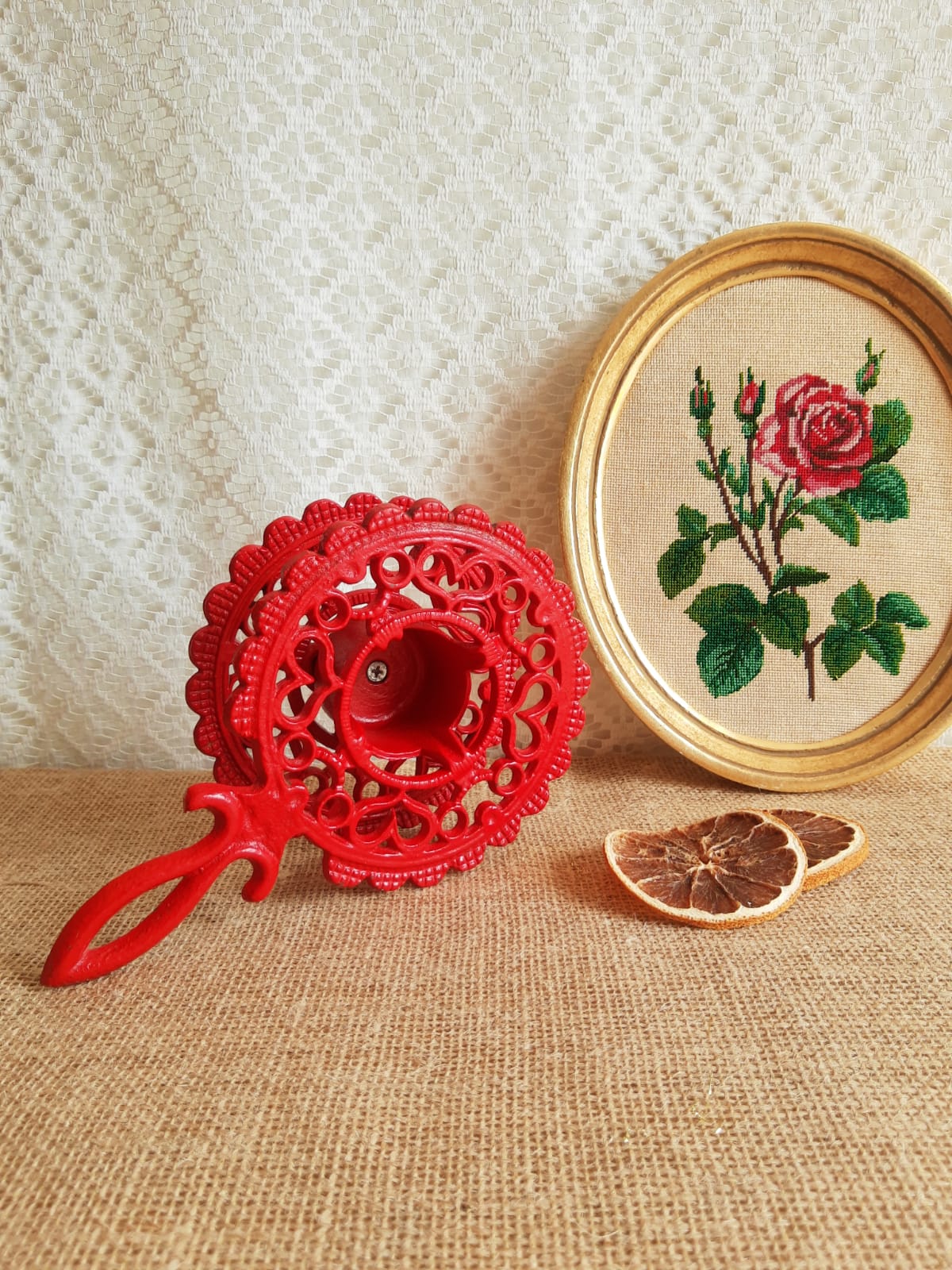 iron candle holder vintage red cellar rat