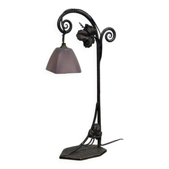 Early 20th century lamp in steel and glass paste tulip