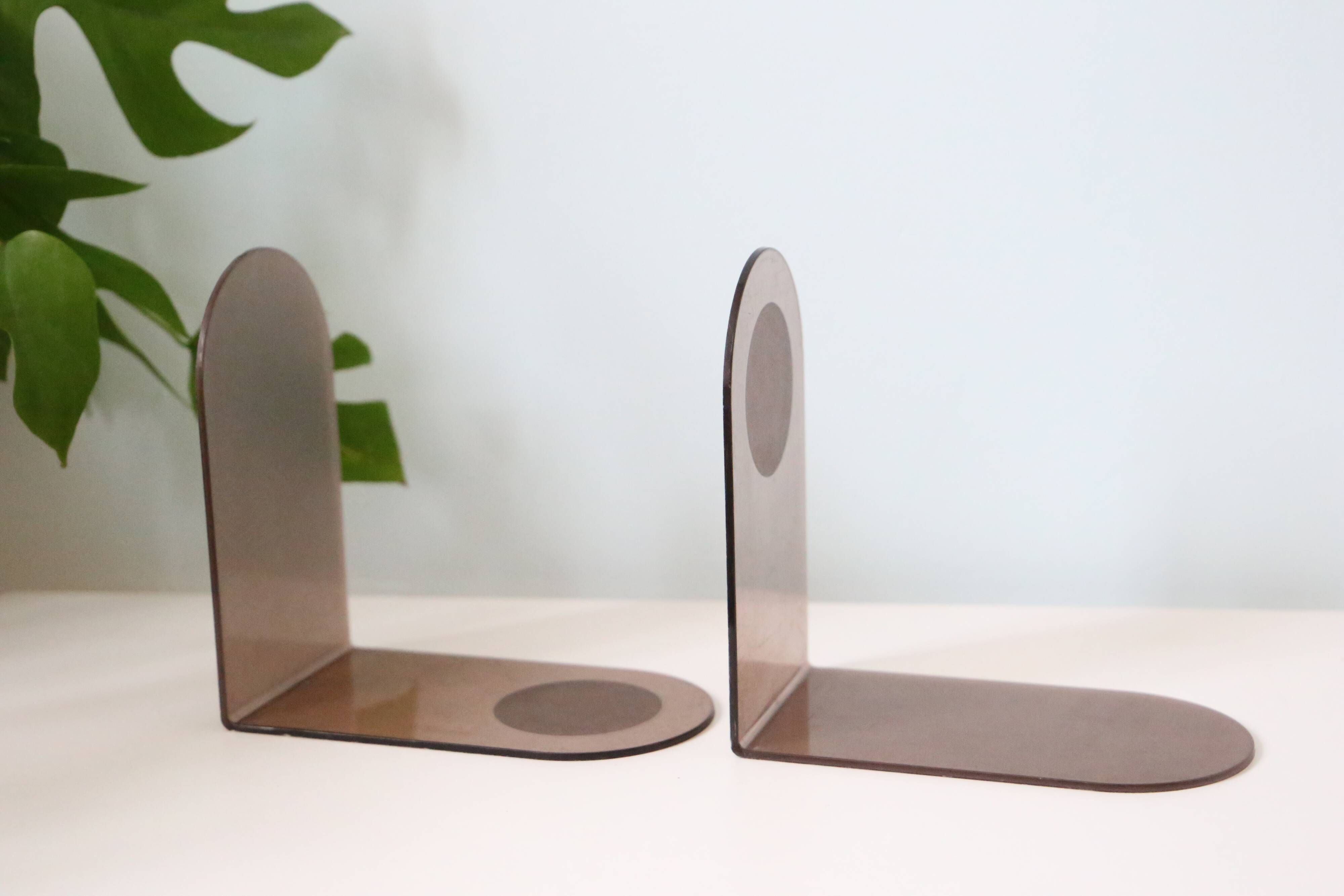 Pair of smoked plexiglass bookends, 1970s