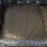 Black 2.5-seater cow leather English chesterfield sofa