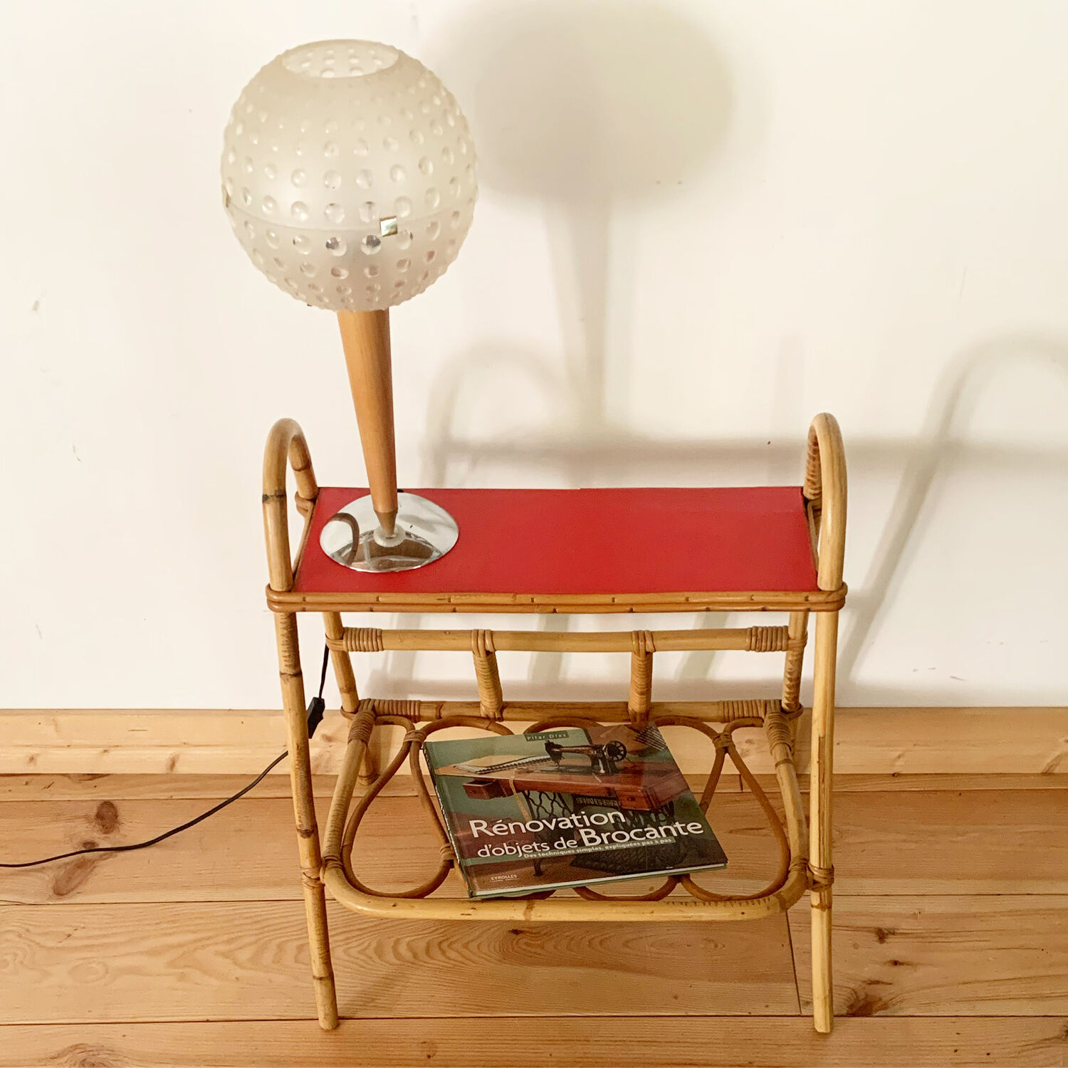 Vintage rattan end table