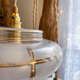 Pair of vintage portable lamps, customizable Art Deco frosted and gold glass globes
