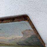 Tableau paysage de montagne vaches petit chalet