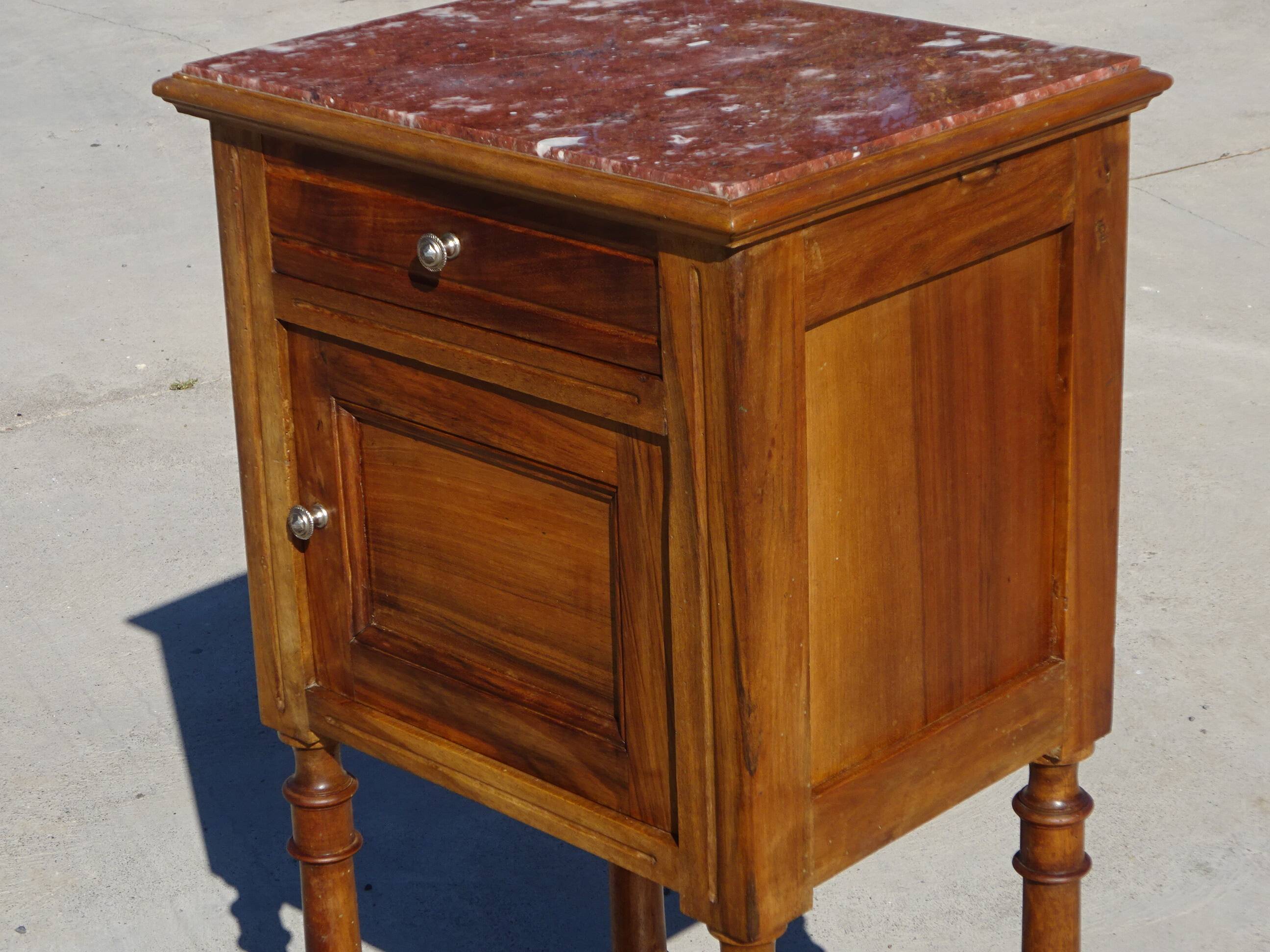 Antique nightstand in walnut and marble, Louis XVI