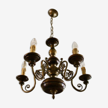 Lustre ancien en bois et bronze