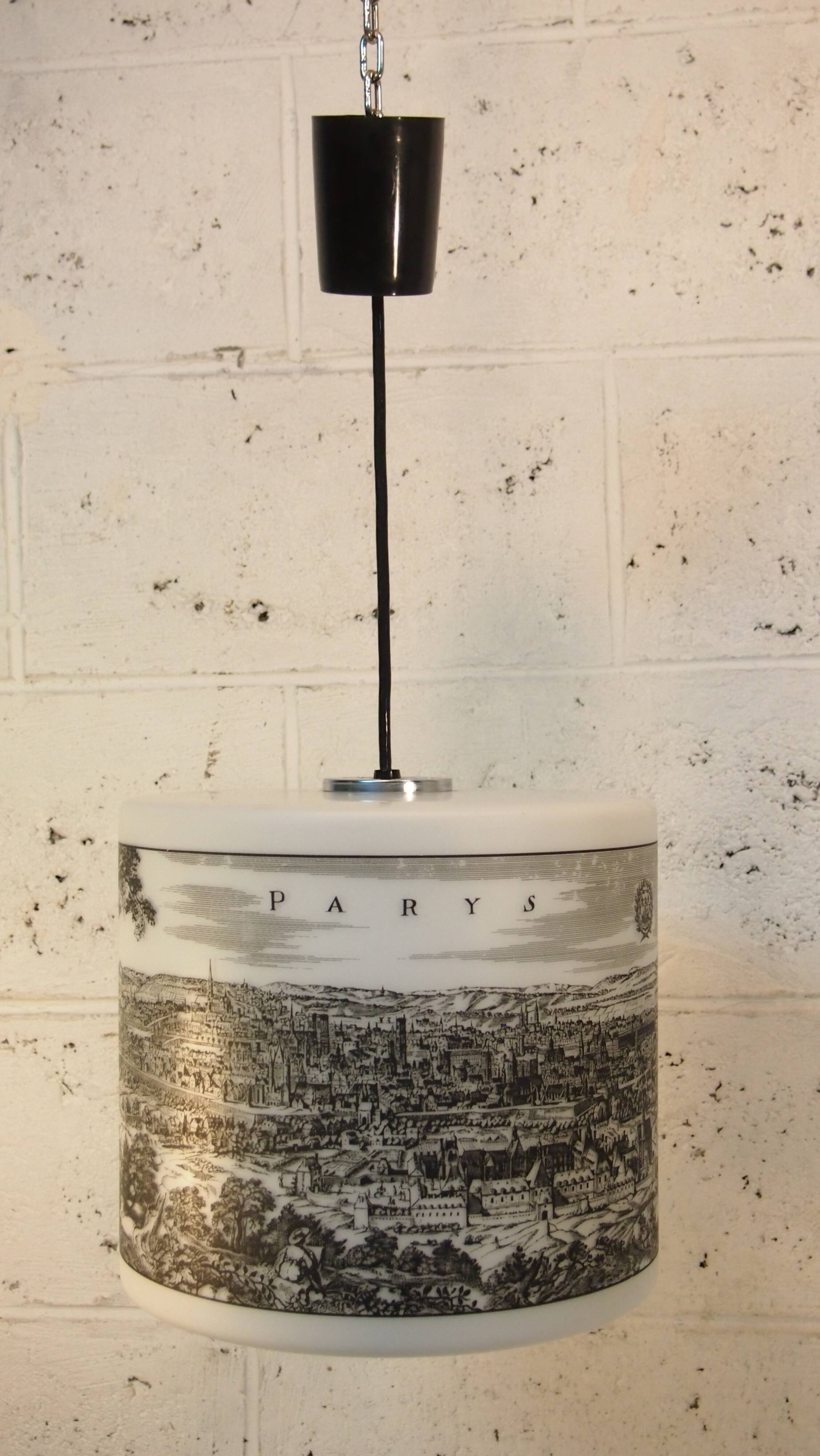 Vintage French 1960s modernist Arlus opaline pendant light, Paris Bordeaux
