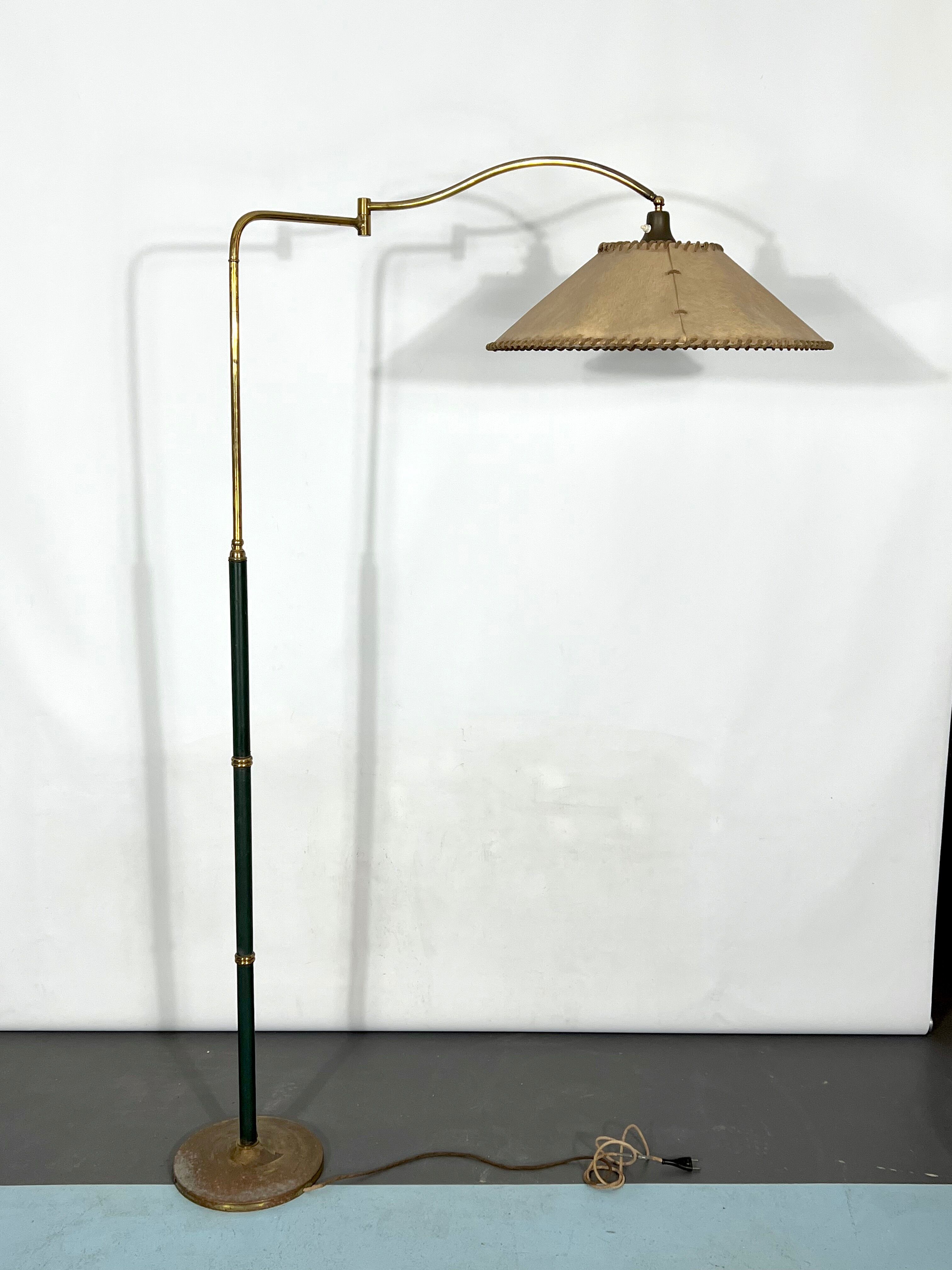 Arredoluce Monza, vintage brass and leather floor lamp. 40s