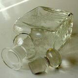 Glass decanter with cut stopper and traditional engraving, vintage from the 1960s