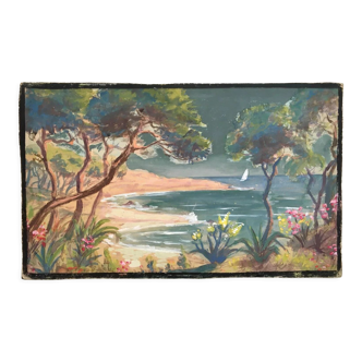 Mediterranean beach, watercolor on cardboard, early 20th century