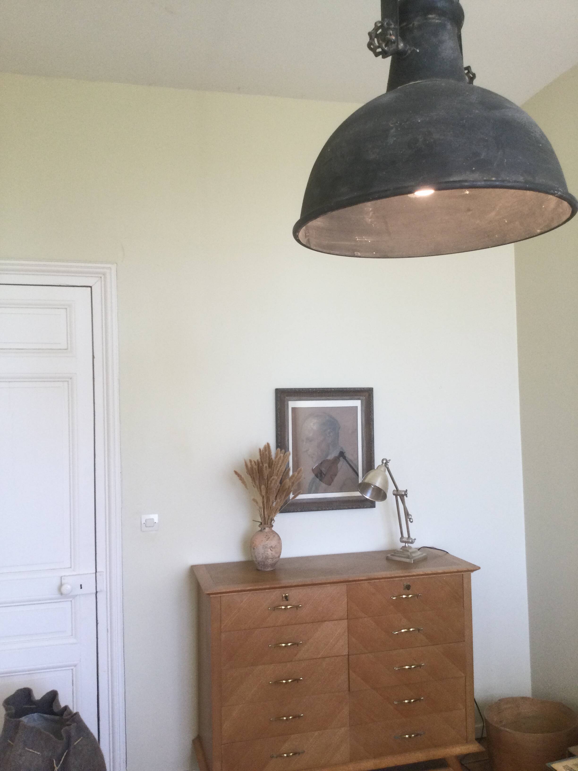 Large round sheet metal pendant light
