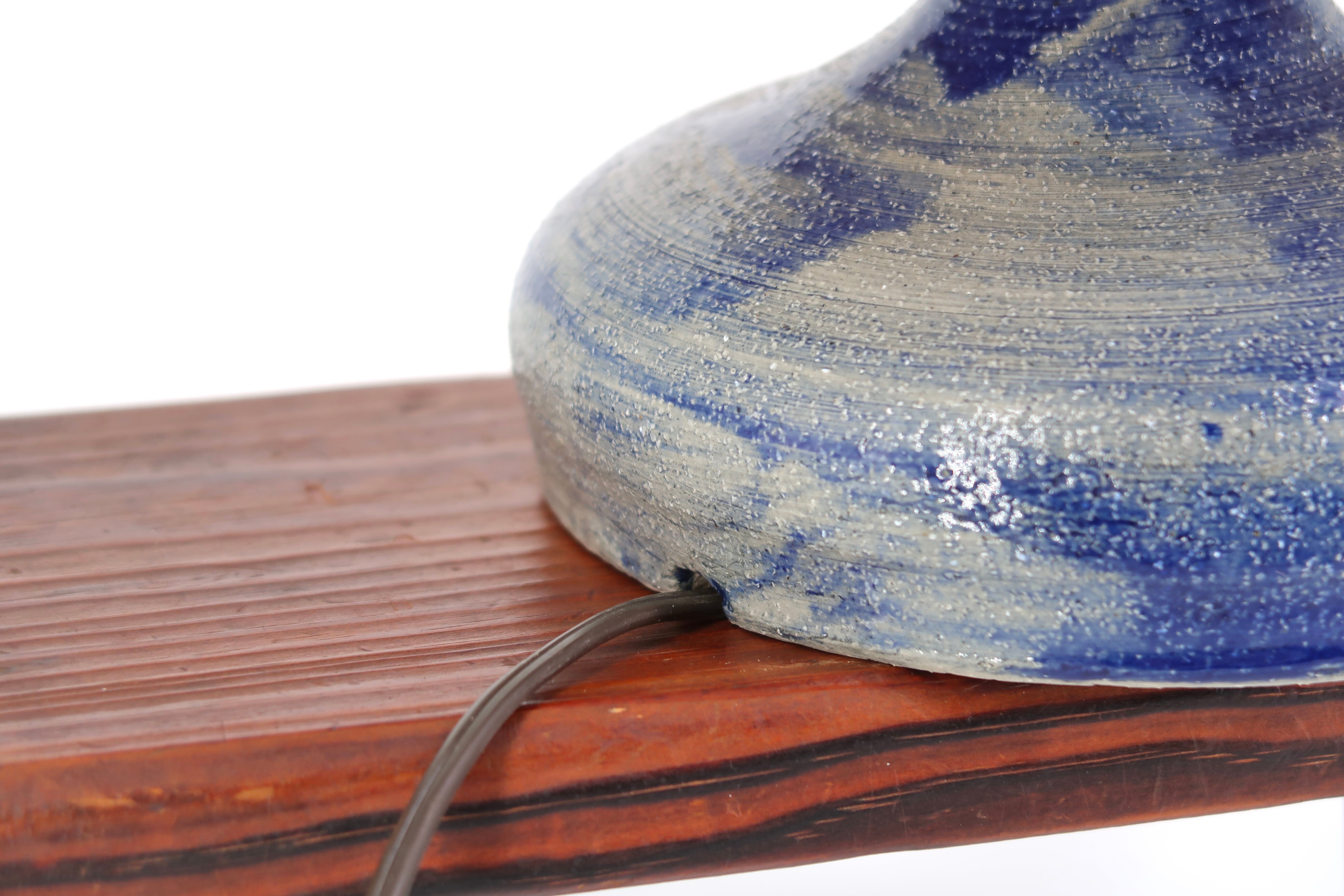 Blue sandstone lamp, raffia lampshade, 1960s