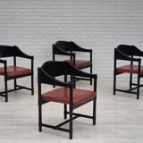 1970s, set of 4 Finnish armchairs by Lepokalusto, original condition, birch wood, leather.