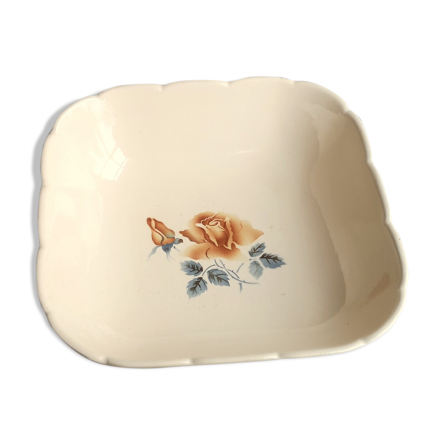 Ancient Saladier in Pink Ceramics by Digoin Sarreguemines Floral Decoration