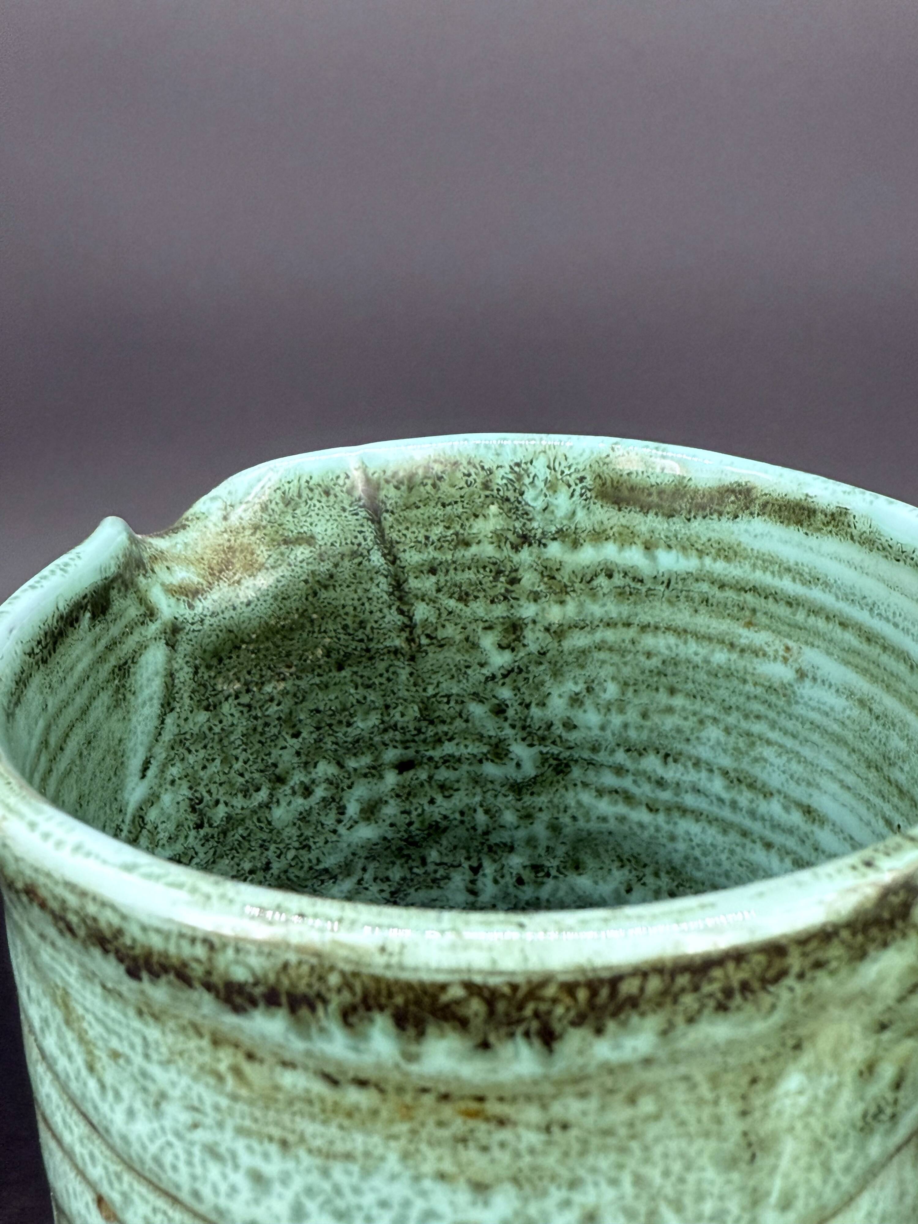 Turquoise green glazed stoneware pitcher – signed, France, 1970