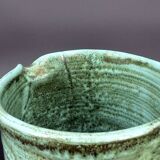 Turquoise green glazed stoneware pitcher – signed, France, 1970