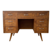Bureau vintage scandinave en bois ciré 7 tiroirs