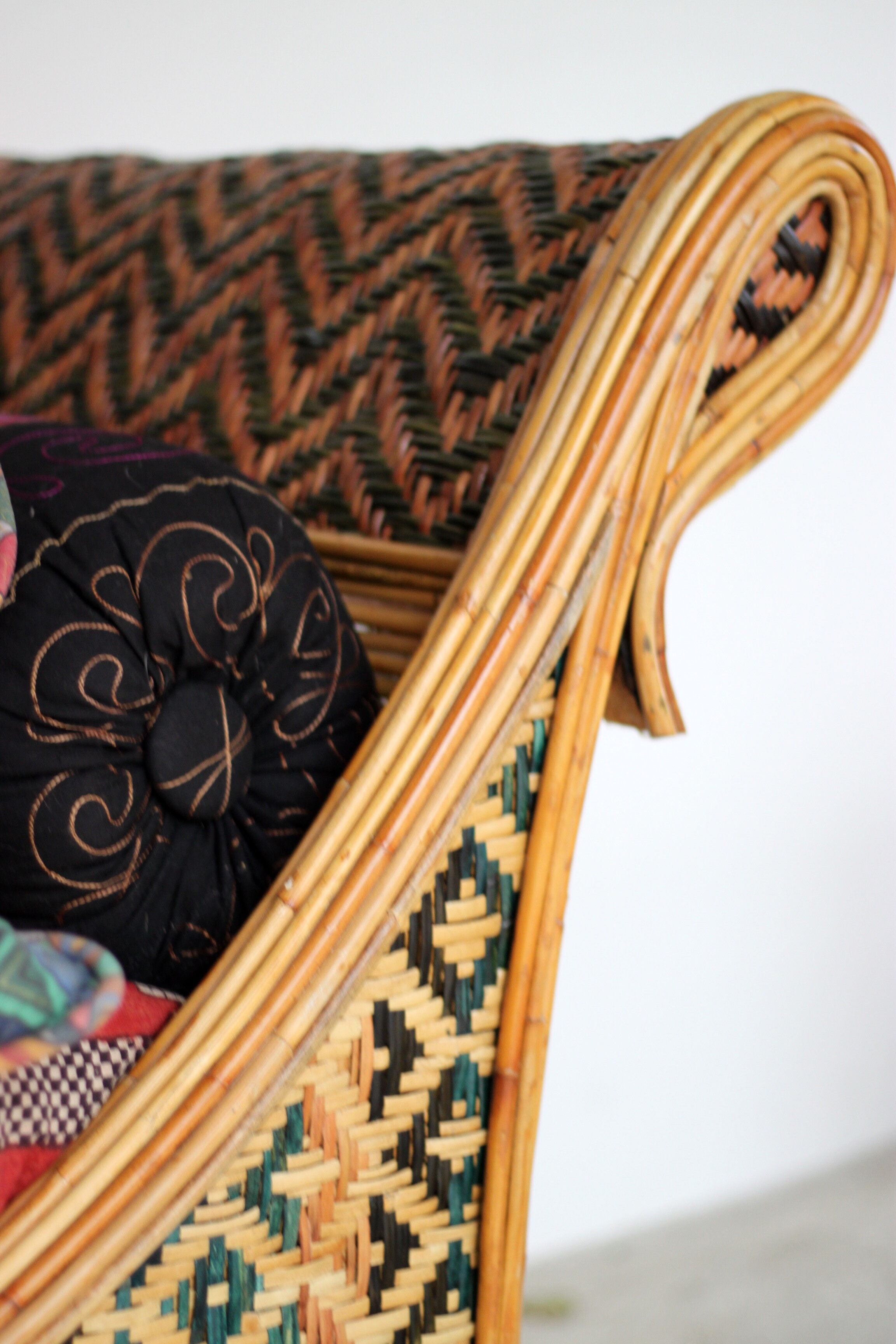 Large Polychrome Rattan Sofa - Orientalist