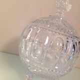 Globe candy box on tripod legs in chiseled glass / vintage 60s-70s