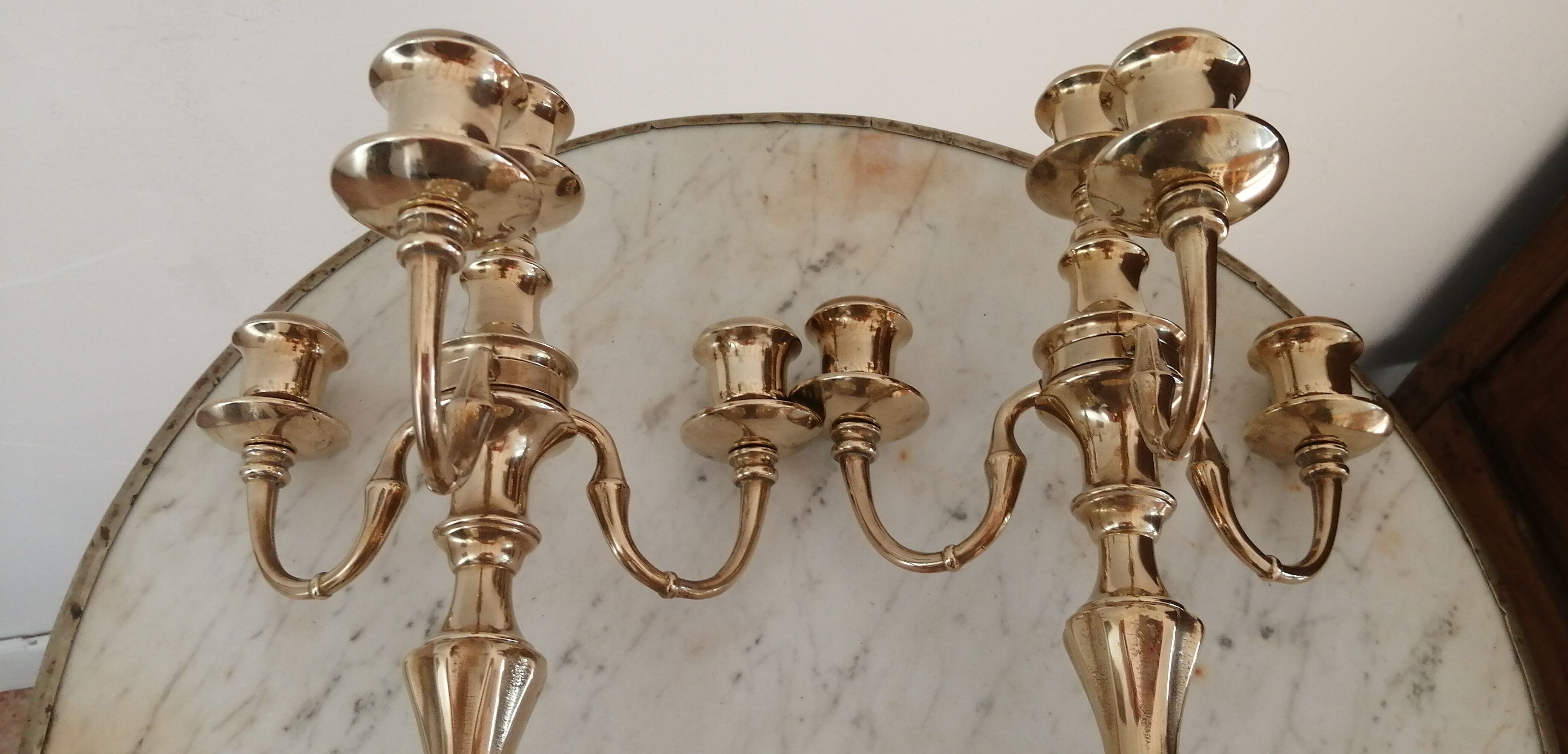 Pair of candelabras, brass candle holders