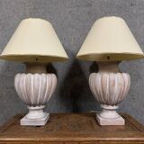 Pair of large vintage signed lamps in bleached terracotta circa 1970