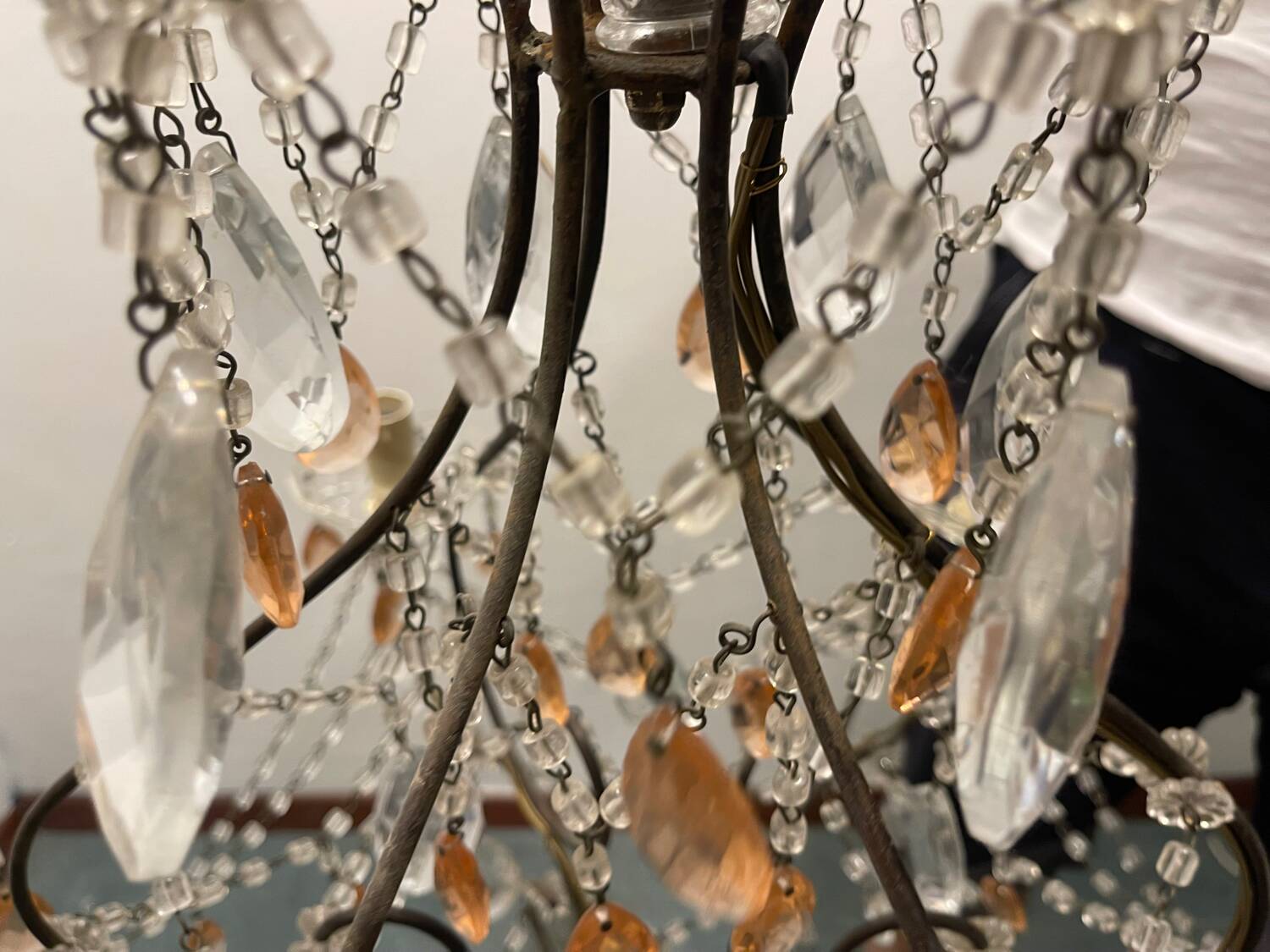 Bronze Pink Crystal Chandelier 1950’s