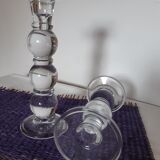 Bougeoirs en verre pied boule, lot de 2