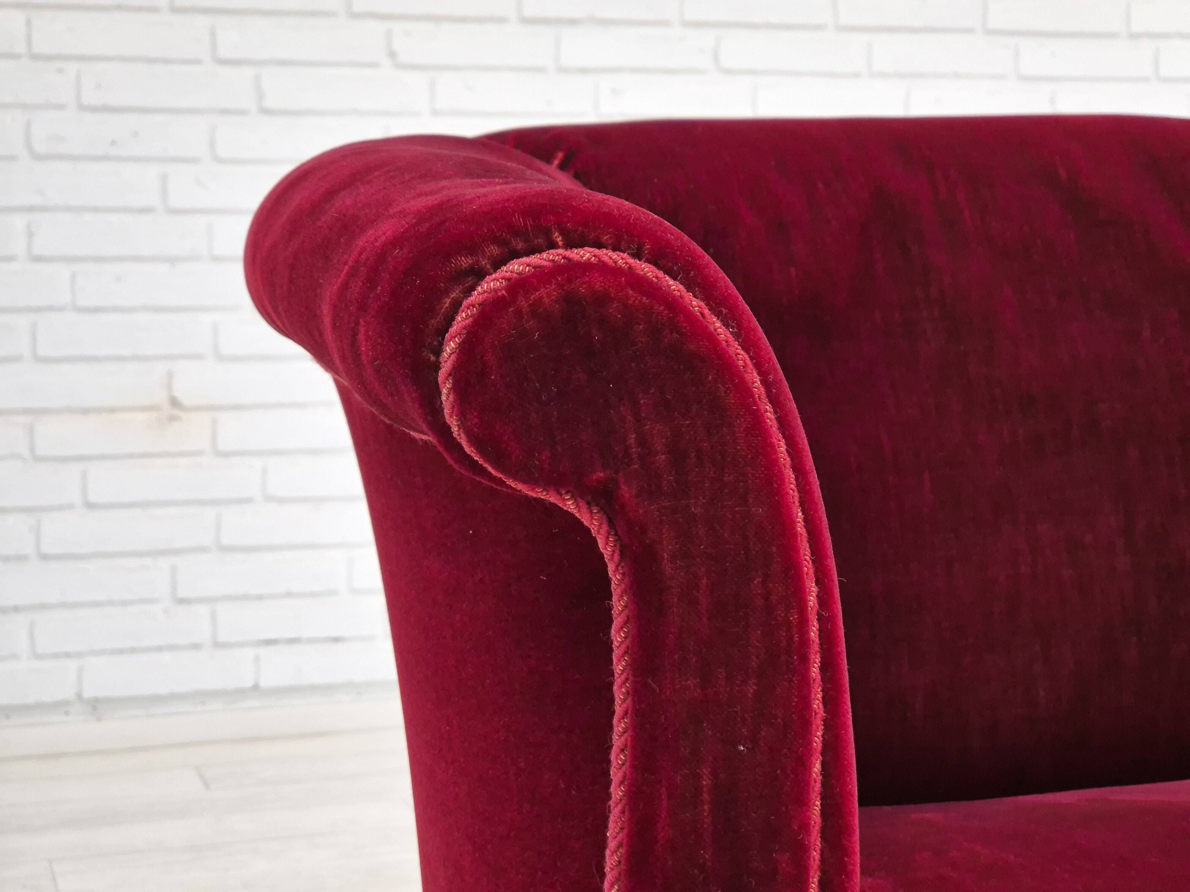 1960s, Danish lounge chair, furniture velour, beech wood legs, original condition.