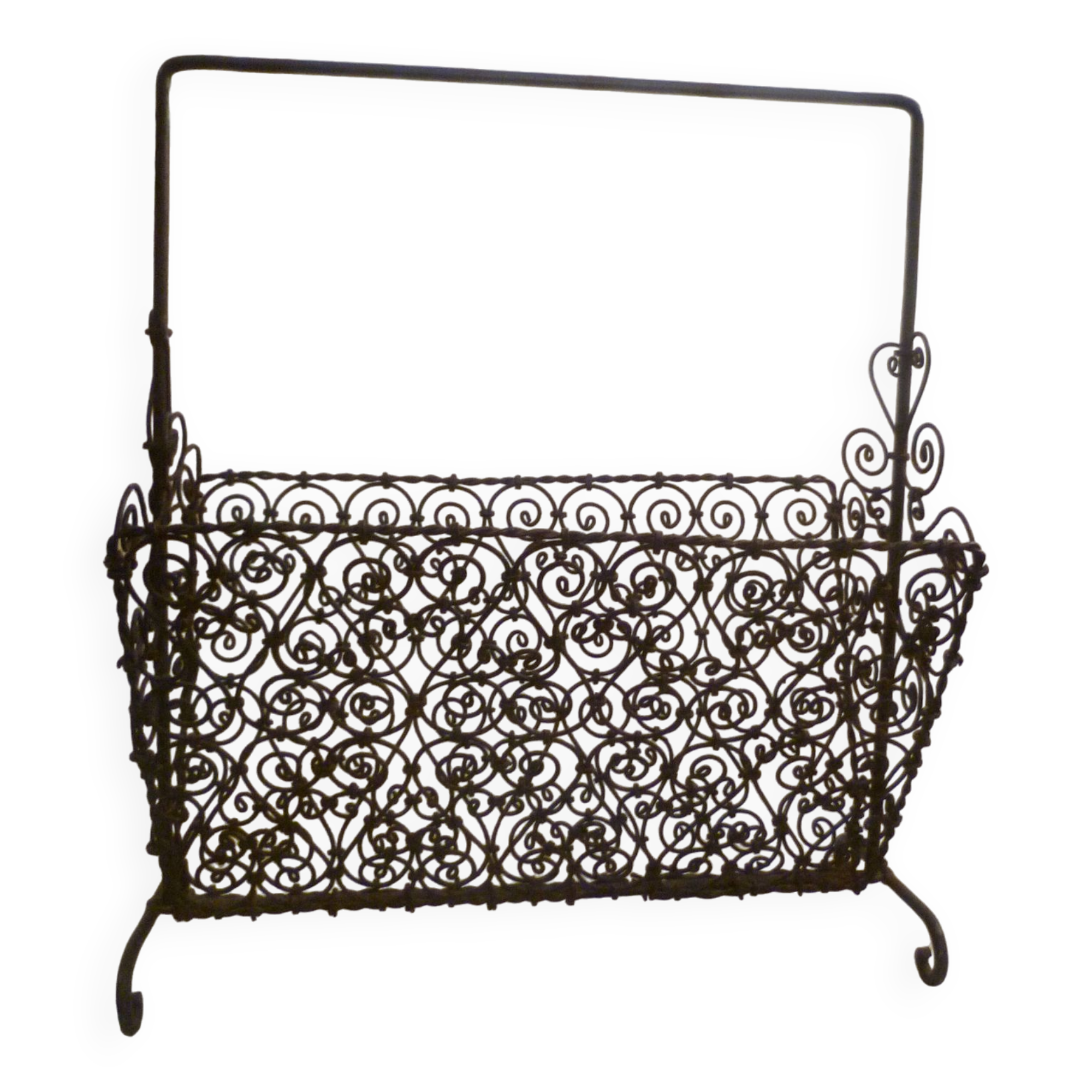 Hand wrought iron magazine rack 1950s collector vintage