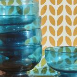 Turquoise blue bubble glass dessert bowls - Biot-style craftsmanship