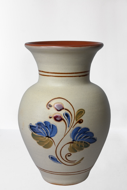 Vintage ceramic vase with bird decoration, signed.