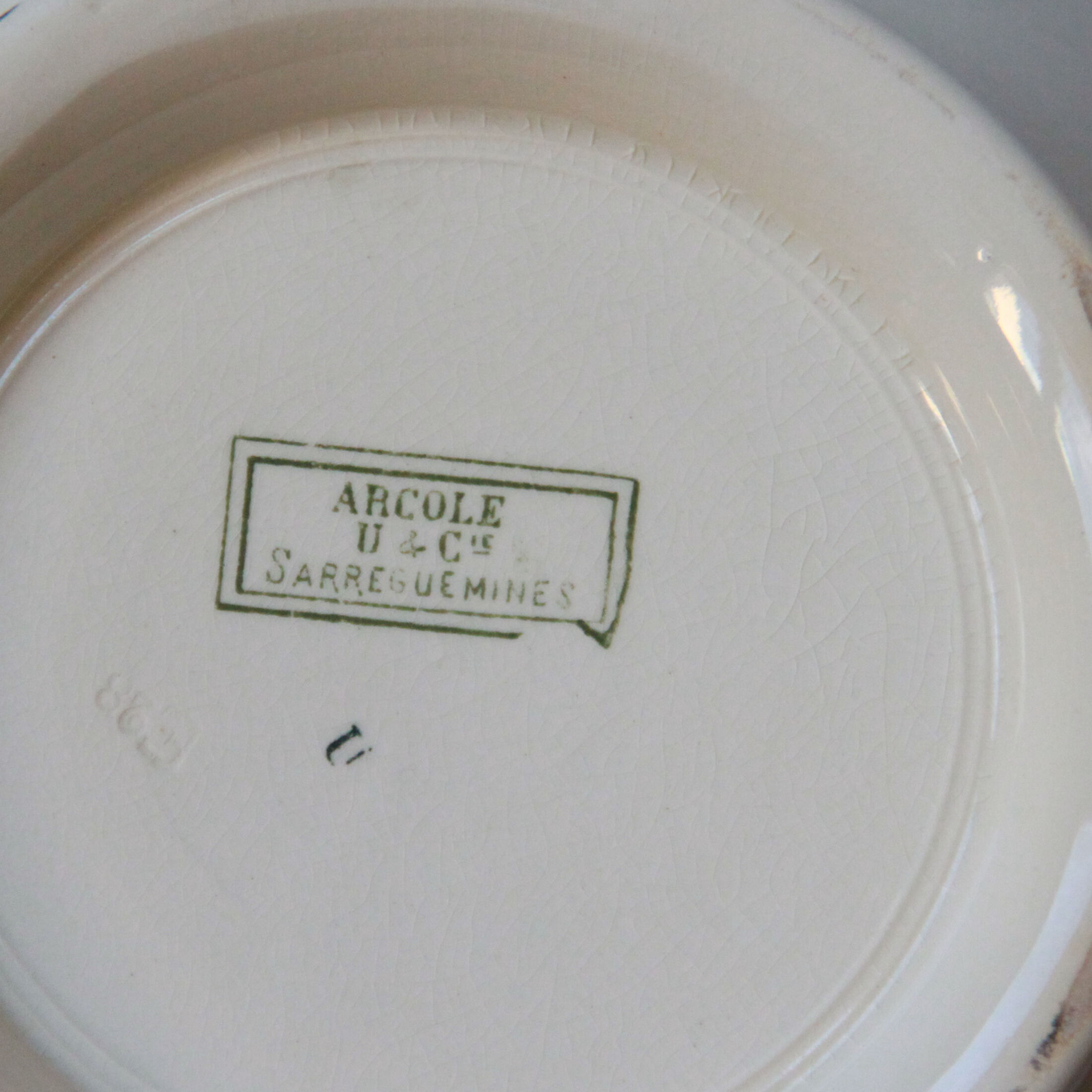 Soup vegetable old French earthenware Sarreguemines U et Cie model Arcole vintage