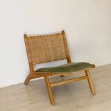 Wicker and corduroy armchair