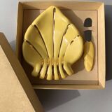 Art Deco butter dish with yellow and gold knife in ceramic