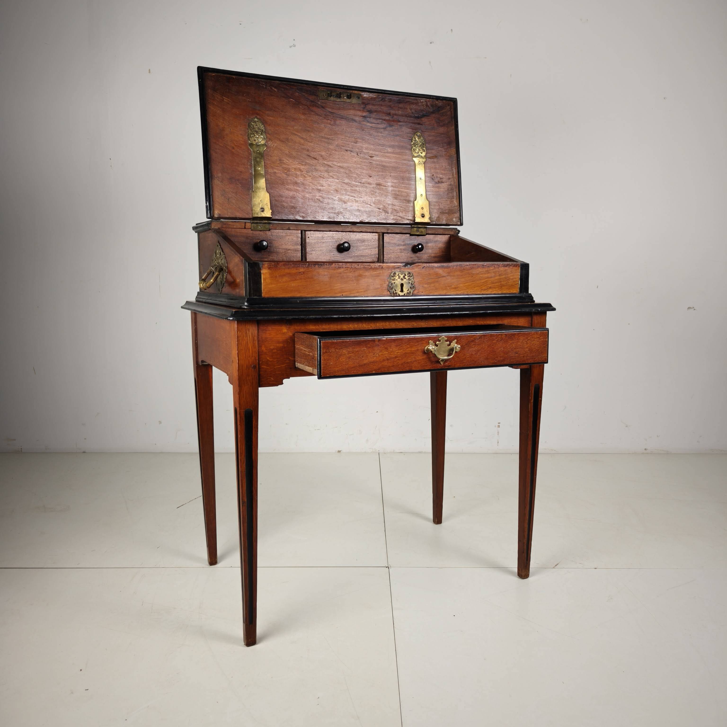 18th Century Indonesian Amboyna & Ebony Portable Writing Desk, custom stand