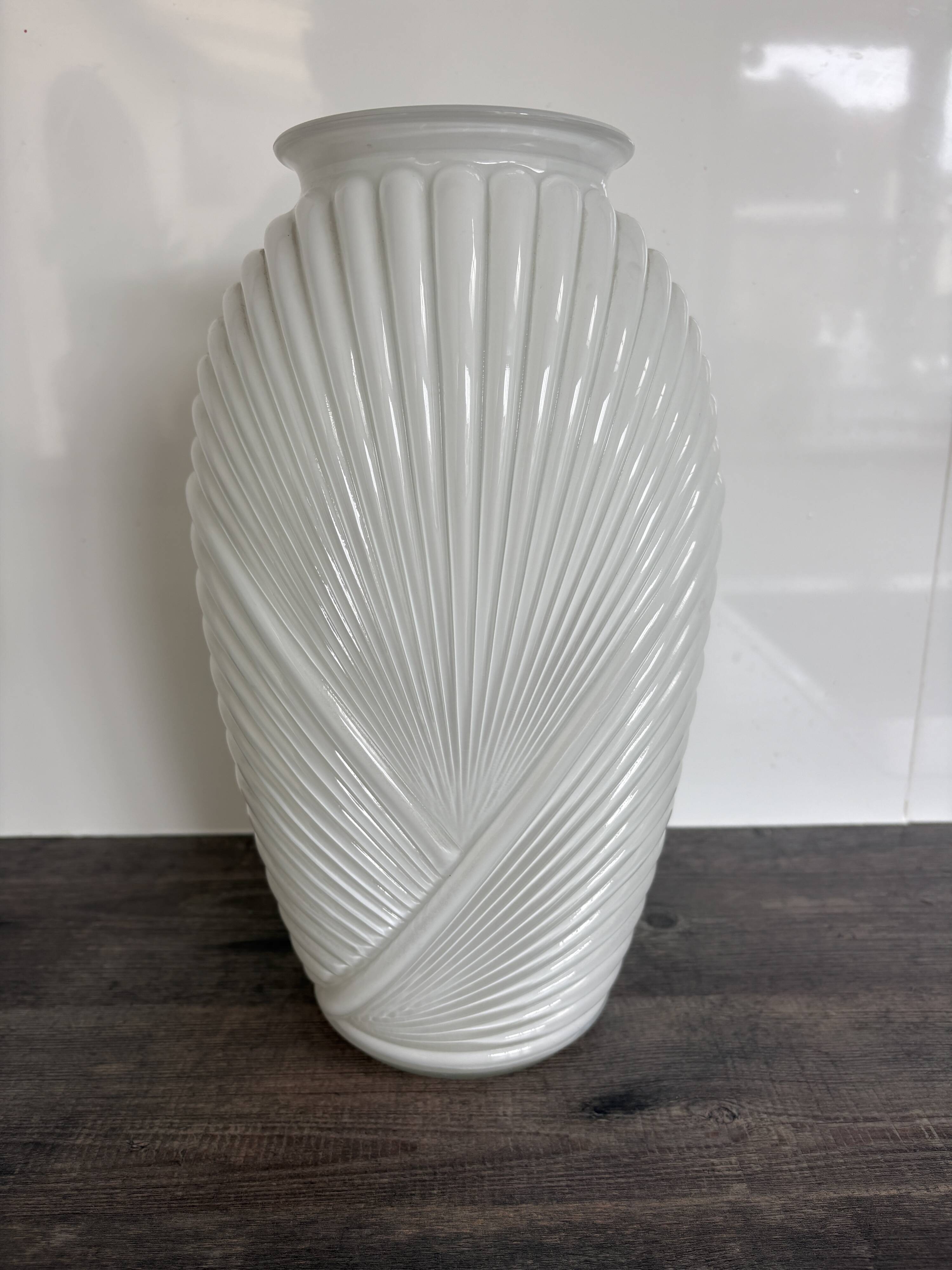 Vintage large pressed white glass vase