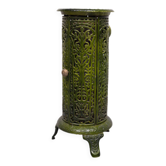 19th Century French Green Enameled Cast Iron Heater Stove