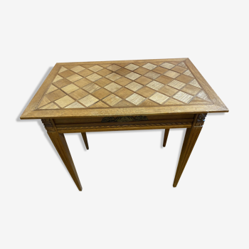 Table desk in gilded oak parquetry, 1 drawer.