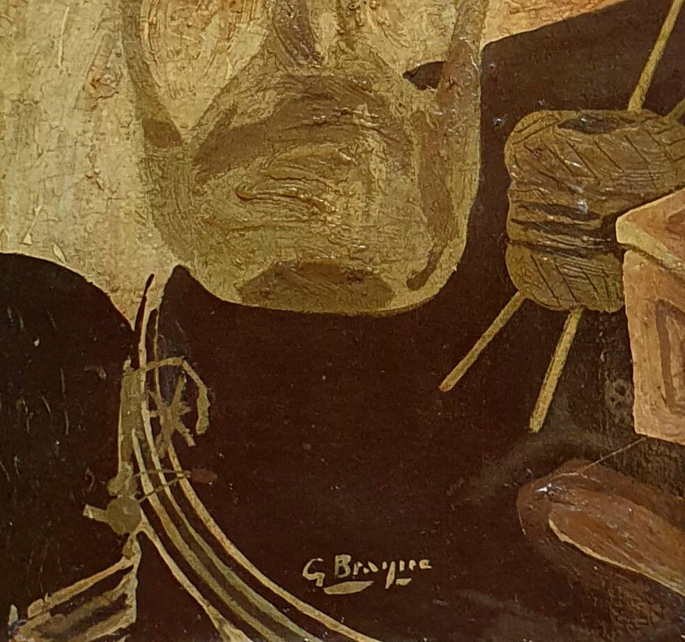 Antique still life painting with vase of ivy signed George Braque