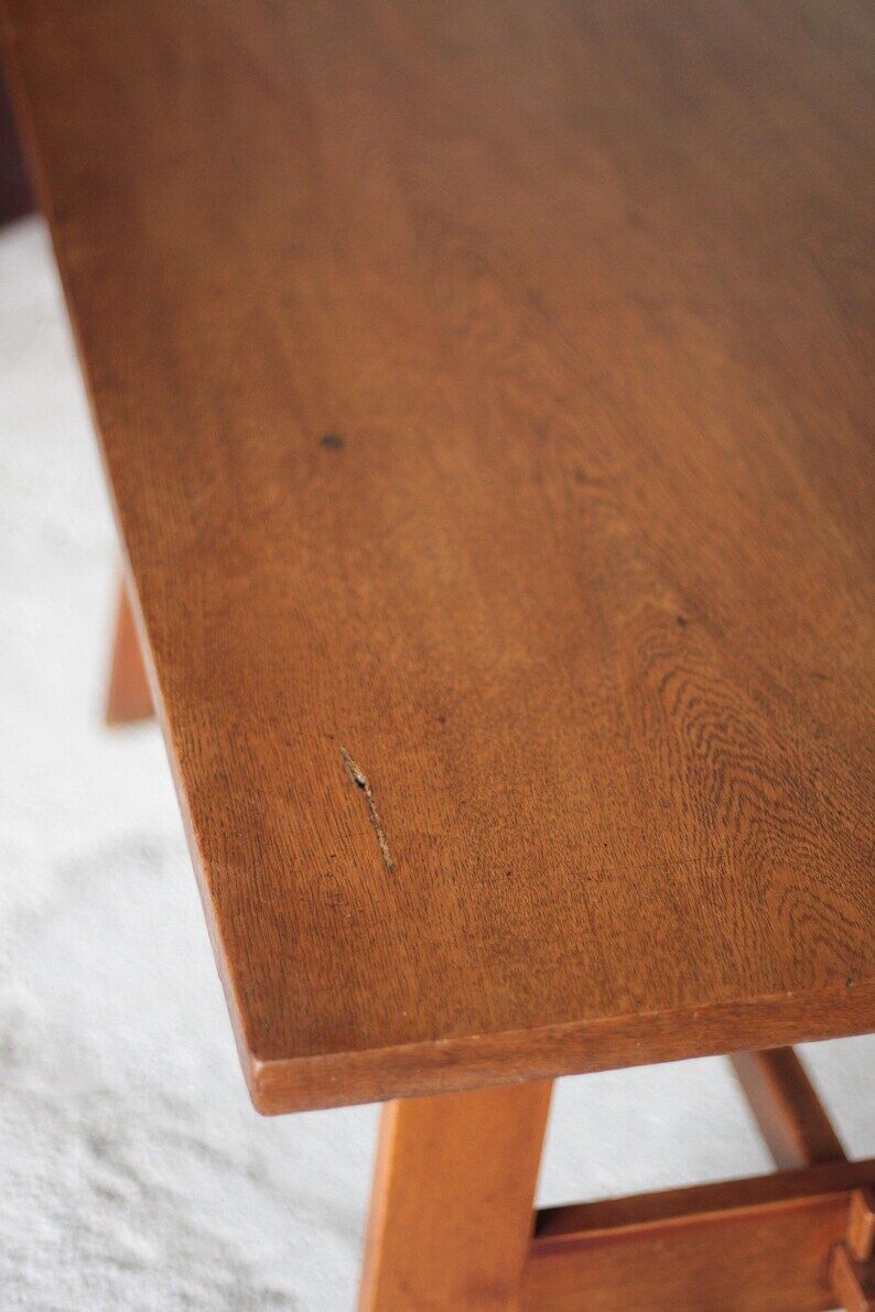 Table René Gabriel, table bois vintage, table à manger, table salon, table de repas, cuisine, 40's