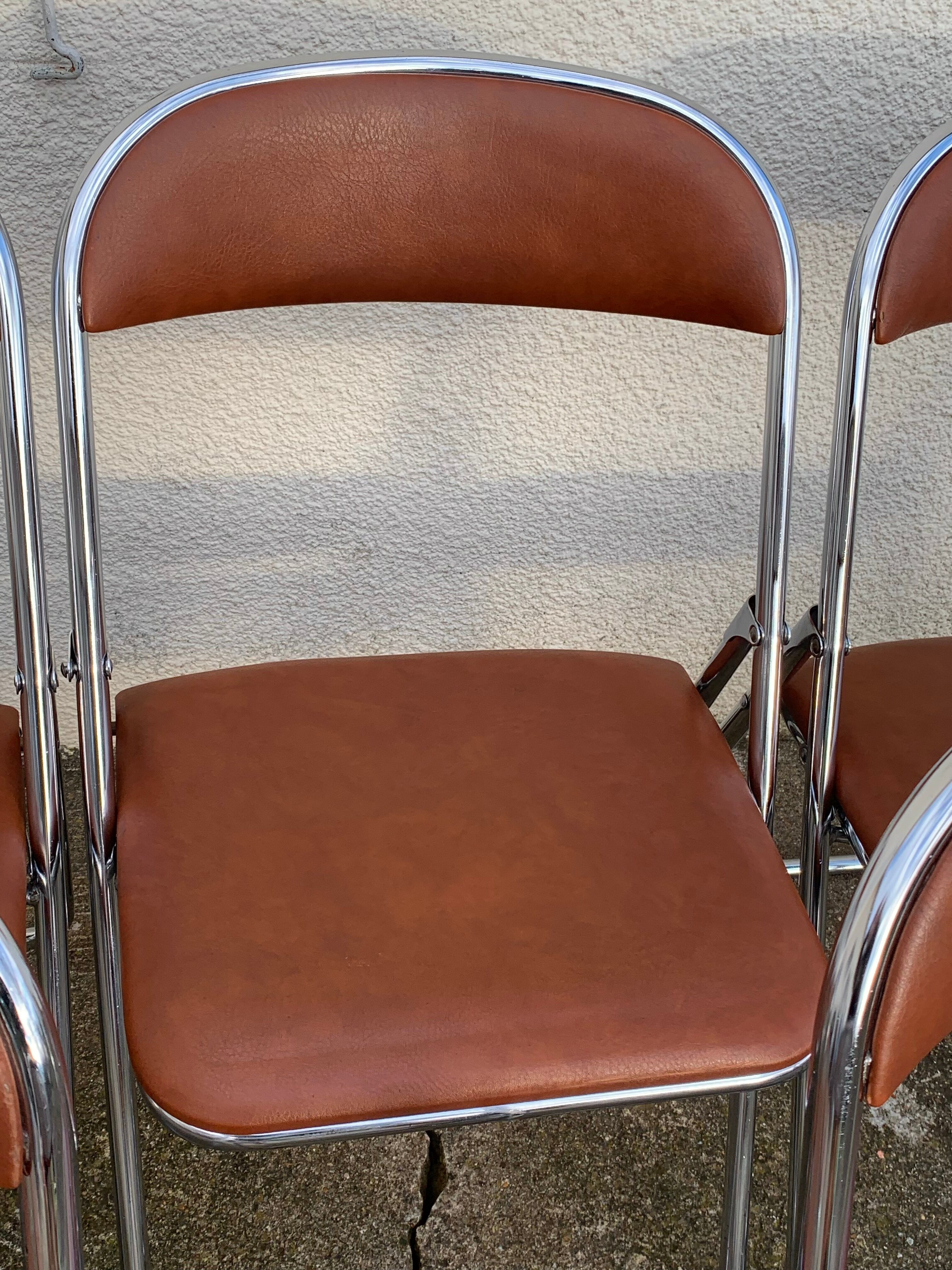 10 vintage skai and chrome metal folding chairs 1970