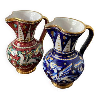 Old pinched pitchers in earthenware and slip